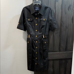 Jones New York Black Midi Dress with Gold Buttons